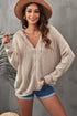 Zipper V-Neck Dropped Sleeve Hooded Solid Sweater